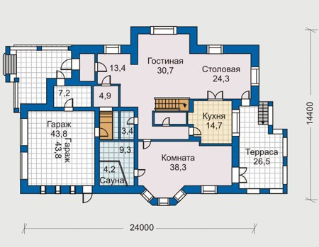 Планировка первого этажа :: Проект дома из кирпича 30-58