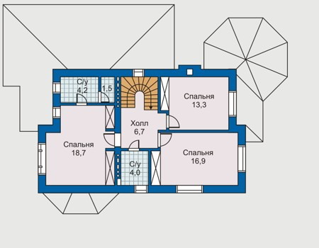 Планировка второго этажа :: Проект дома из кирпича 30-61