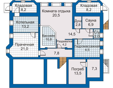 Планировка цокольного этажа :: Проект дома из кирпича 30-88