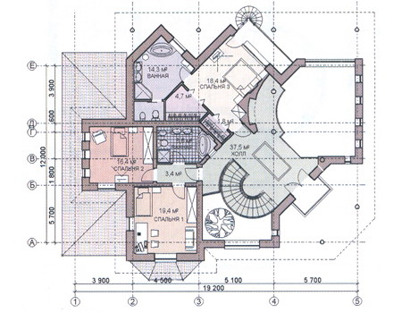 Планировка второго этажа :: Проект дома из комбинированных материалов 31-07