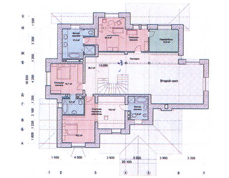 Планировка второго этажа :: Проект дома из комбинированных материалов 31-16