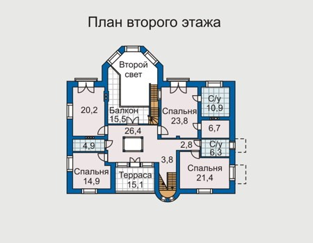 Планировка второго этажа :: Проект дома из кирпича 31-37