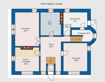 Планировка первого этажа :: Проект дома из кирпича 31-42