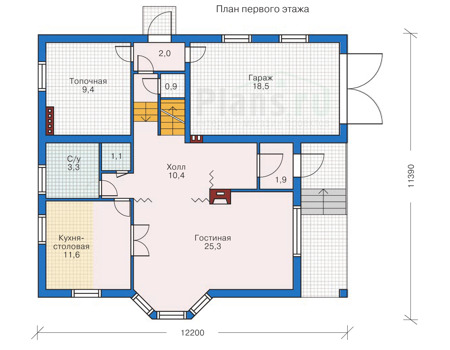 Планировка первого этажа :: Проект дома из кирпича 31-45