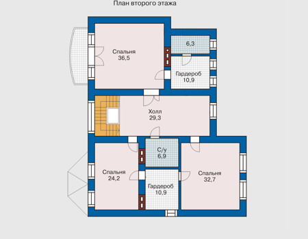 Планировка второго этажа :: Проект дома из кирпича 31-61