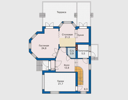Планировка первого этажа :: Проект дома из кирпича 31-65