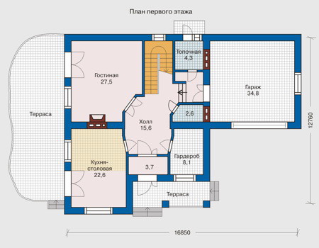 Планировка первого этажа :: Проект дома из кирпича 31-66