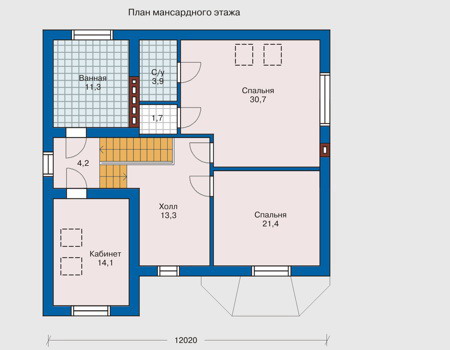 Планировка мансардного этажа :: Проект дома из кирпича 31-70