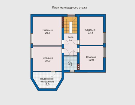 Планировка мансардного этажа :: Проект дома из кирпича 31-71
