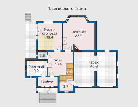 Планировка первого этажа :: Проект дома из кирпича 31-75