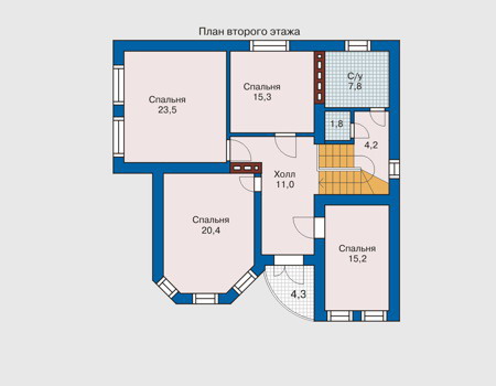 Планировка второго этажа :: Проект дома из кирпича 31-81