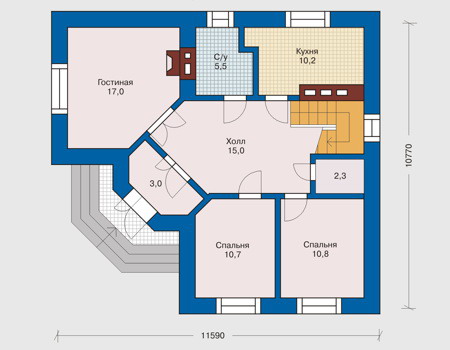 Планировка первого этажа :: Проект дома из кирпича 31-82
