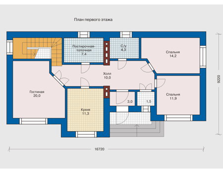 Планировка первого этажа :: Проект дома из кирпича 31-86
