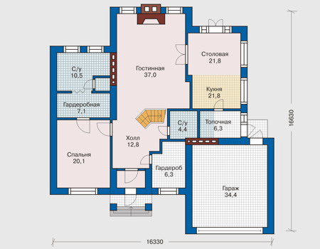 Планировка первого этажа :: Проект дома из кирпича 31-88