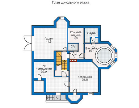 Планировка цокольного этажа :: Проект дома из кирпича 31-97