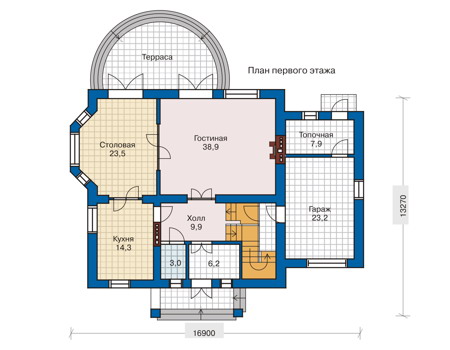 Планировка первого этажа :: Проект дома из кирпича 32-10