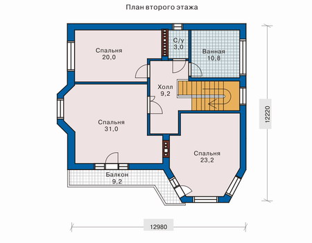 Планировка второго этажа :: Проект дома из кирпича 32-21