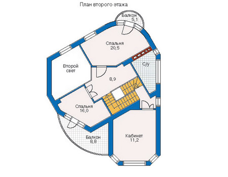Планировка второго этажа :: Проект дома из кирпича 32-24