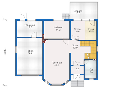 Планировка первого этажа :: Проект дома из кирпича 32-25
