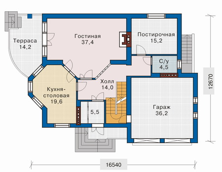 Планировка первого этажа :: Проект дома из кирпича 32-82