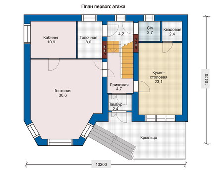 Планировка первого этажа :: Проект дома из кирпича 32-97
