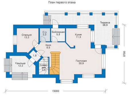 Планировка первого этажа :: Проект дома из кирпича 33-22