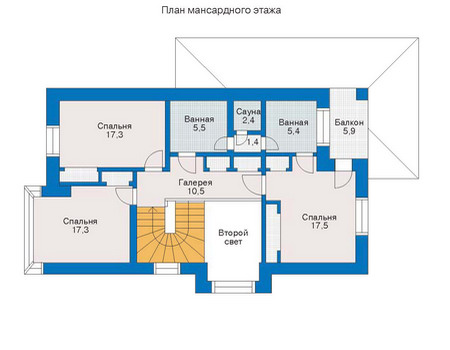 Планировка мансардного этажа :: Проект дома из кирпича 33-22