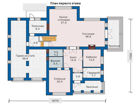 Планировка первого этажа :: Проект дома из кирпича 33-25