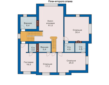 Планировка второго этажа :: Проект дома из кирпича 33-25