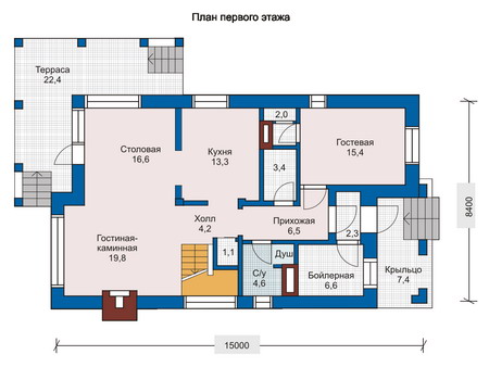 Планировка первого этажа :: Проект дома из кирпича 33-27