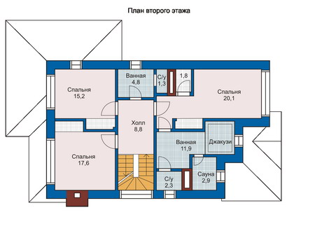 Планировка второго этажа :: Проект дома из кирпича 33-27