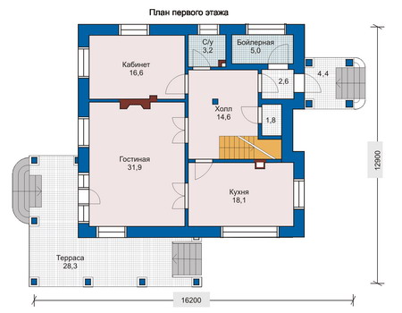 Планировка первого этажа :: Проект дома из кирпича 33-28