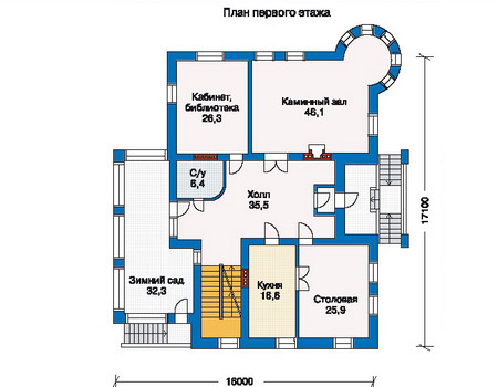 Планировка первого этажа :: Проект дома из кирпича 33-35