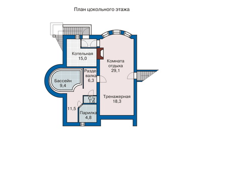 Планировка цокольного этажа :: Проект дома из газобетона 33-44