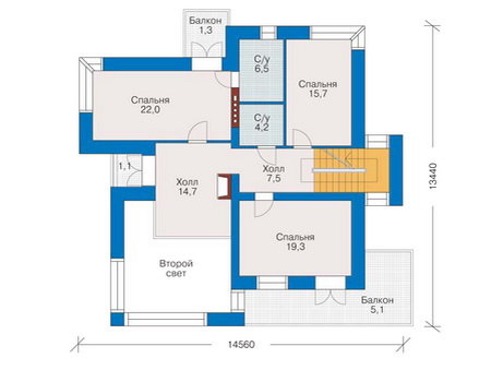 Планировка второго этажа :: Проект дома из кирпича 33-62