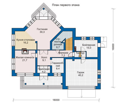 Планировка первого этажа :: Проект дома из газобетона 33-77