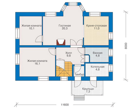 Планировка первого этажа :: Проект дома из кирпича 33-86