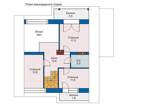 Планировка мансардного этажа :: Проект дома из кирпича 33-94