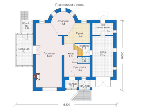 Планировка первого этажа :: Проект дома из кирпича 33-96
