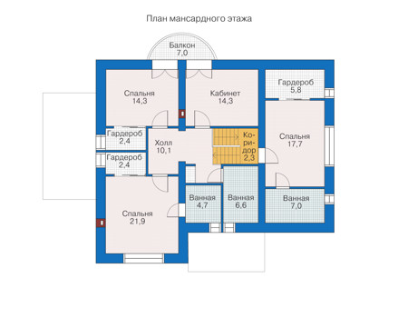 Планировка мансардного этажа :: Проект дома из кирпича 33-96
