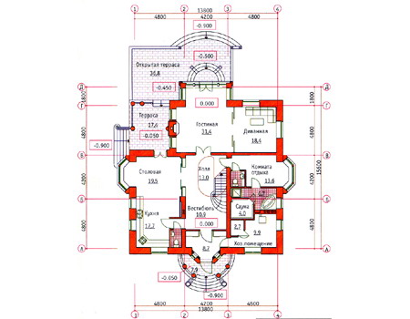 Планировка первого этажа :: Проект дома из кирпича 34-00