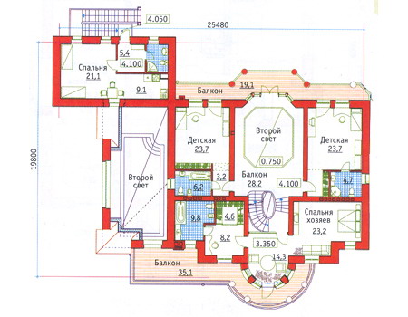 Планировка второго этажа :: Проект дома из кирпича 34-10