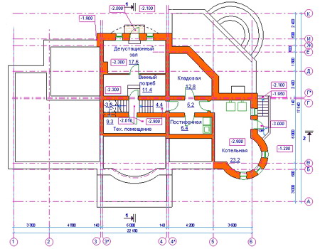 Планировка цокольного этажа :: Проект дома из кирпича 34-16