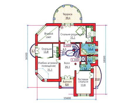 Планировка второго этажа :: Проект дома из кирпича 34-21