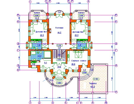 Планировка второго этажа :: Проект дома из кирпича 34-22