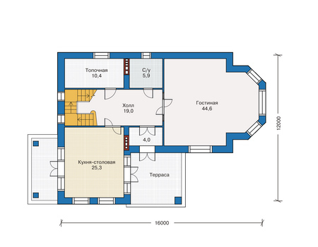 Планировка первого этажа :: Проект дома из кирпича 34-34