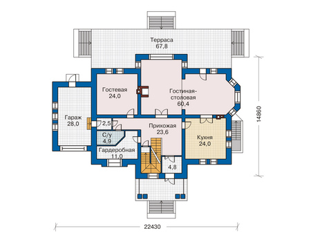 Планировка первого этажа :: Проект дома из кирпича 34-54