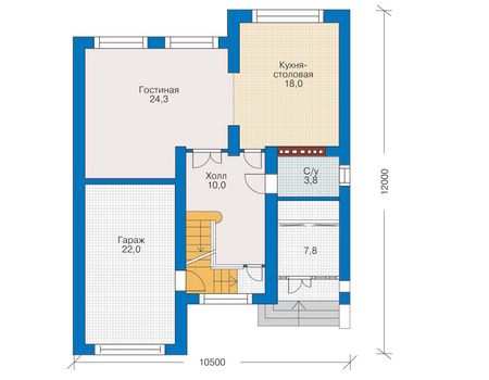 Планировка первого этажа :: Проект дома из кирпича 34-65
