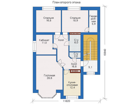 Планировка второго этажа :: Проект дома из кирпича 34-69