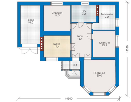 Планировка первого этажа :: Проект дома из кирпича 34-74